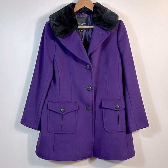 Talbots Purple Wool Blend Thinsulate Quilted Women Coat Size 10 Petite - Picture 1 of 8